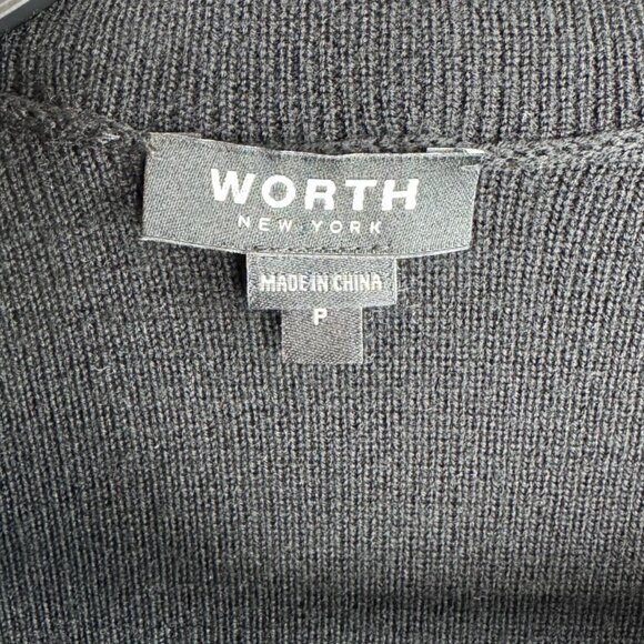 Worth New York 100% Wool Black Open-Front Cardigan W/ Gold Chain Detail Sz P - Picture 2 of 9